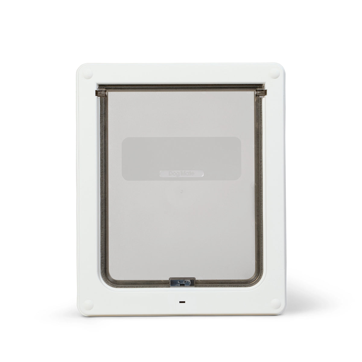 Dog Mate medium white pet door with a clear flap on a white background.