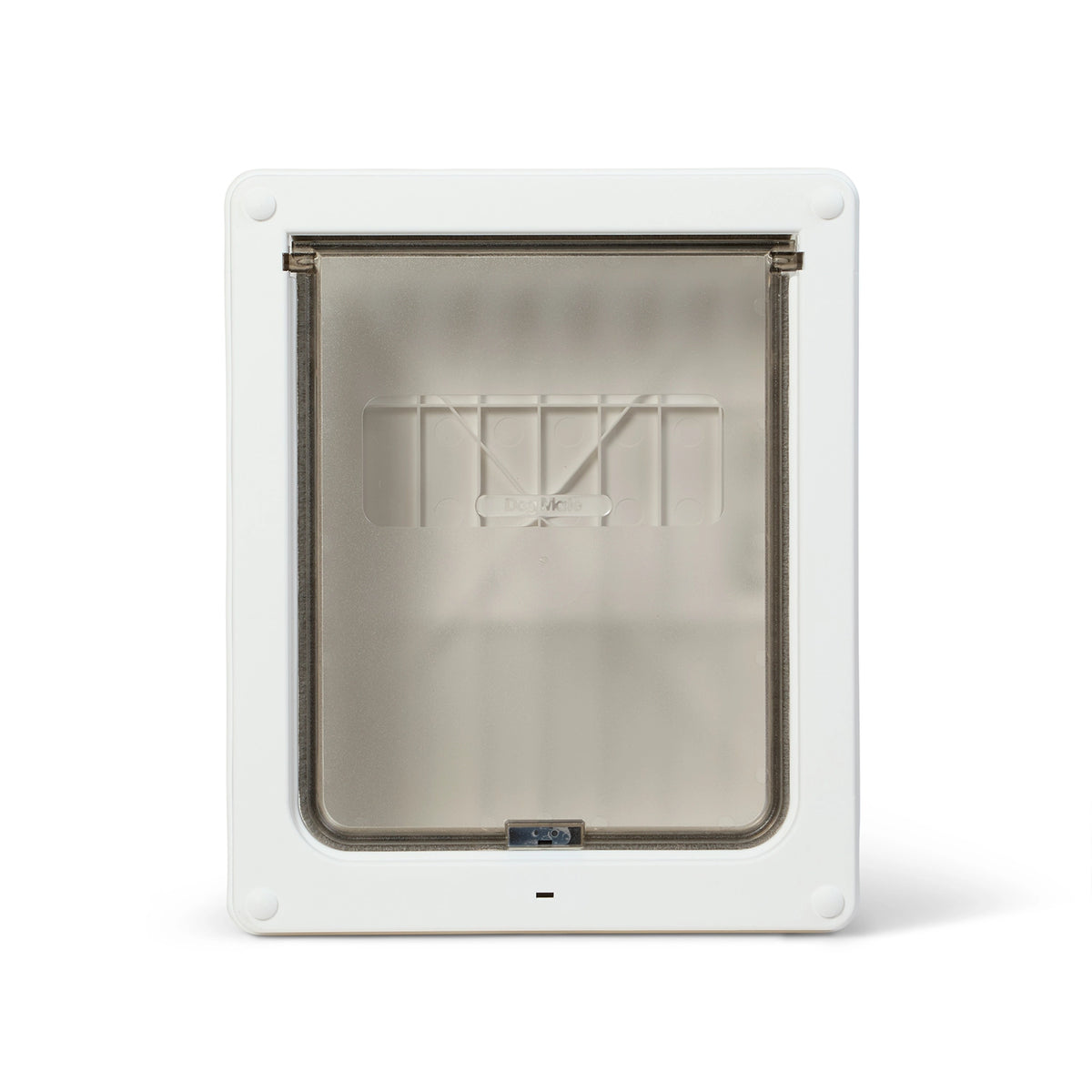 Dog Mate medium white pet door with a clear flap on a white background.