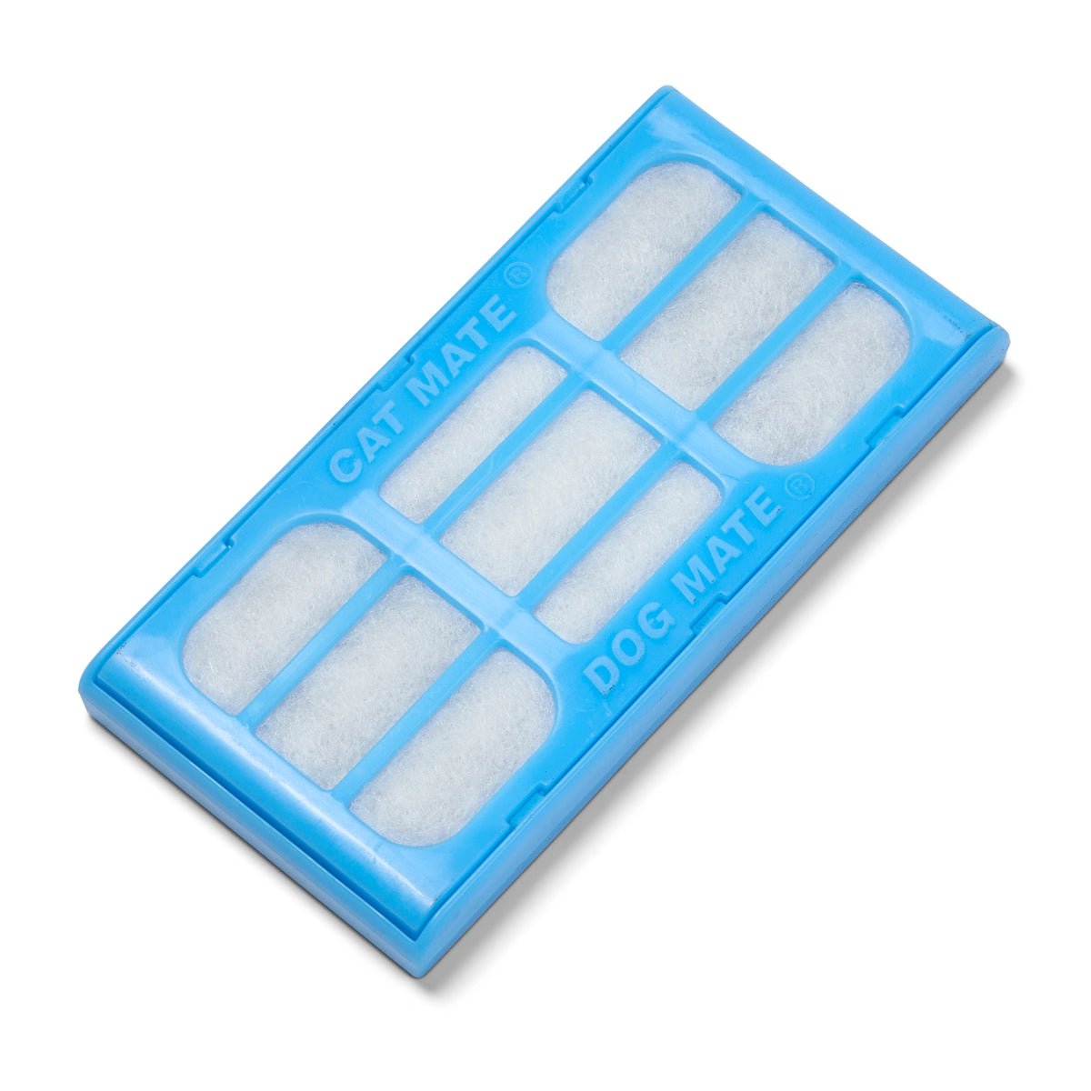 A front view of a replacement filter cartridge for the Dog Mate and Cat Mate pet drinking fountains. on a white background.