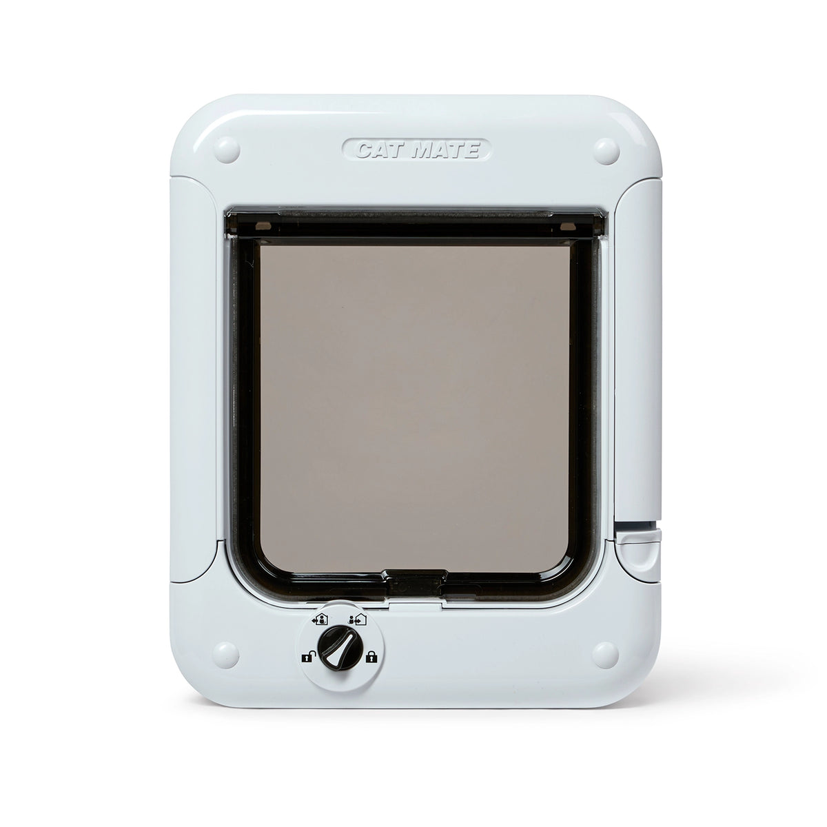 Cat Mate white pet door with a manual lock on a white background