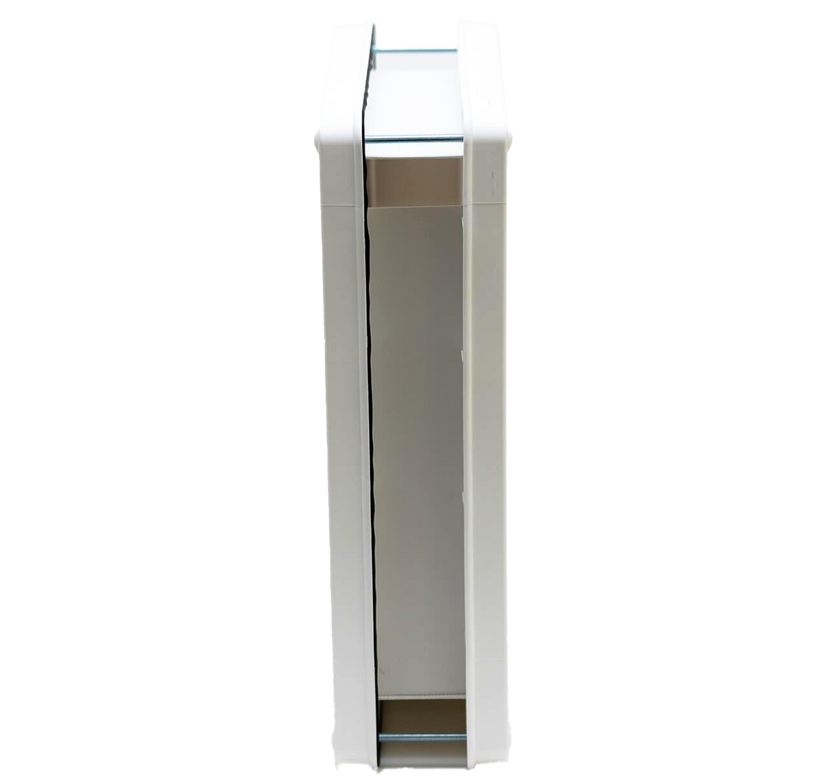 A side view of the Dog Mate medium white pet door.