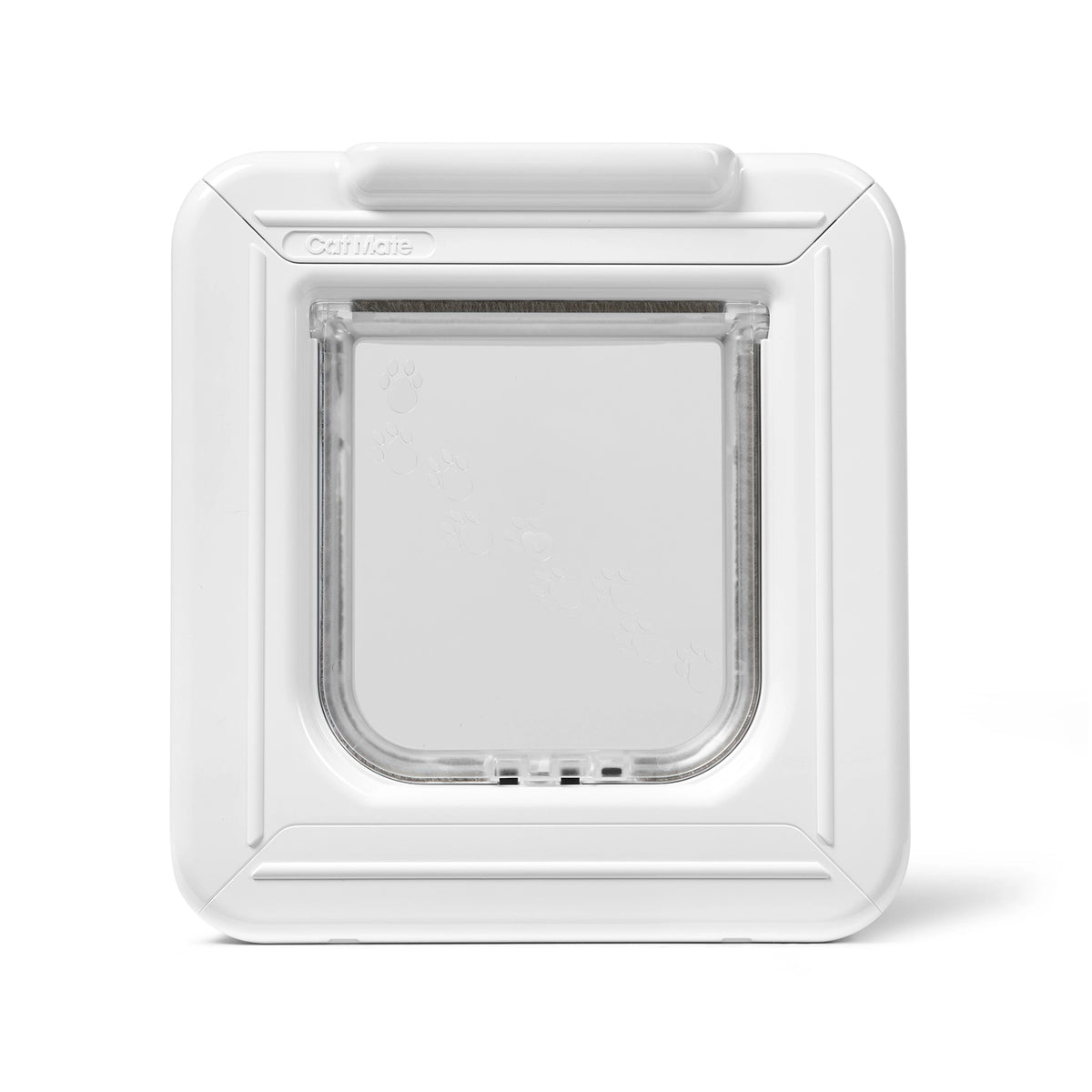 Pet door with a white frame on a white background