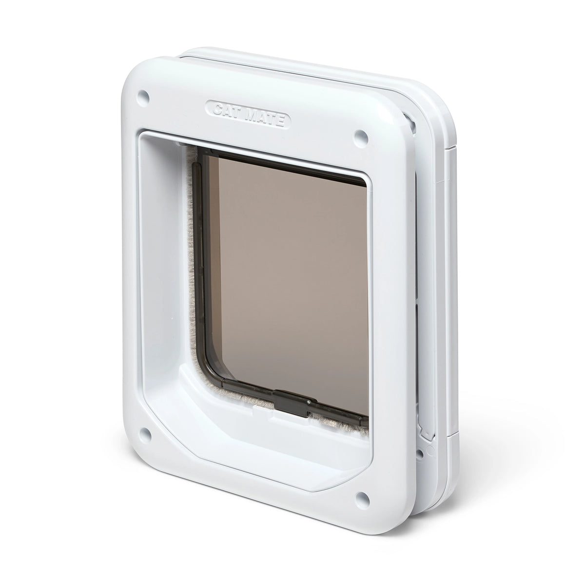 Cat Mate pet door for cats with a white frame and transparent flap on a white background
