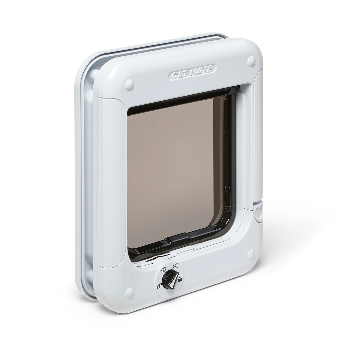 Pet door with a clear flap on a white background
