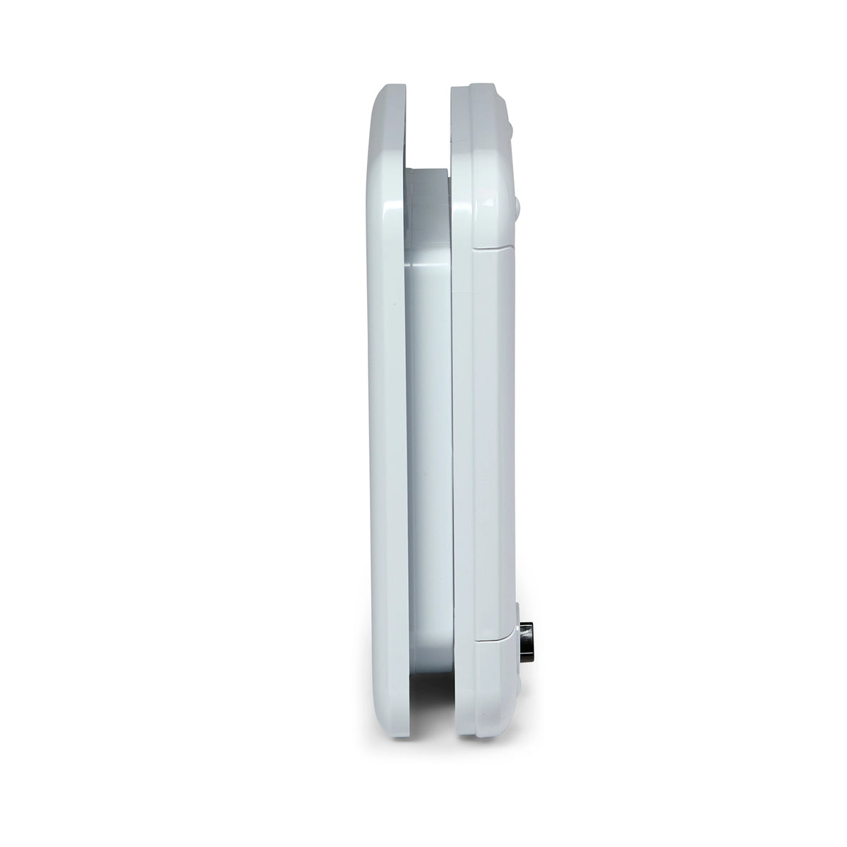 A side on view of the rotary four way locking pet flap for average size cats in white. 