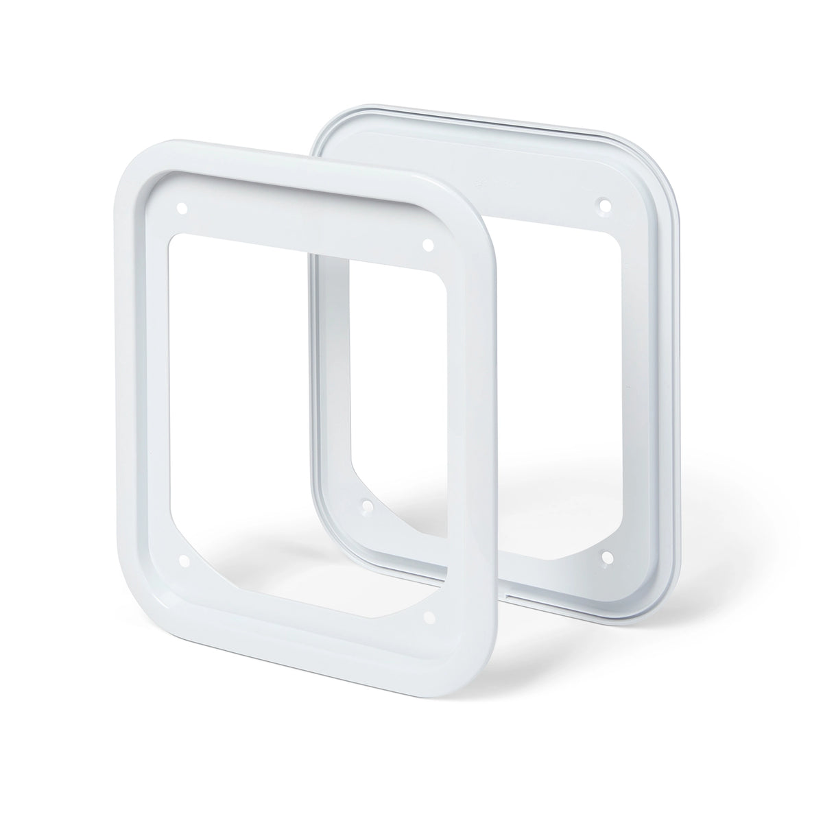 Two square plastic frames on a white background