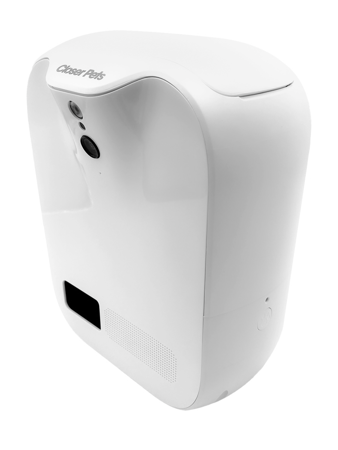 Closer Pets TreatView Pet Camera with Treat Dispenser side view, designed for monitoring pets remotely.