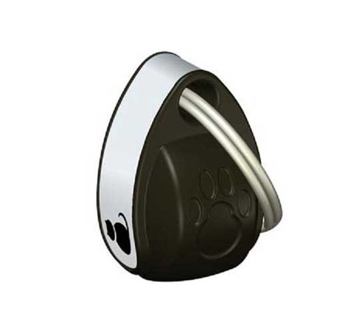 A side view of the black collar magnet which operates the electromagnetic  cat flap. 
